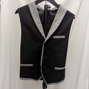 Men's Black Vest with Grey Trim - Classic Tailored Style